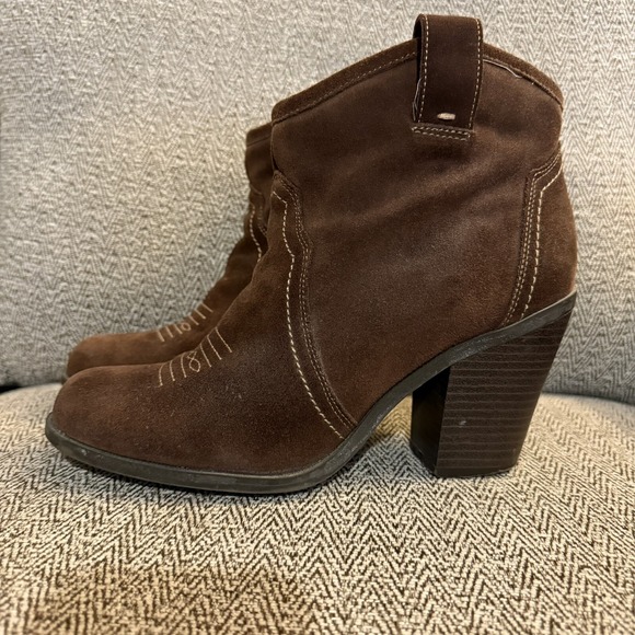 Womens Brown Suede Leather Kensie Girl‎ 8 1/2 Or 9 Cowboy Western Boots Booties - Picture 1 of 7